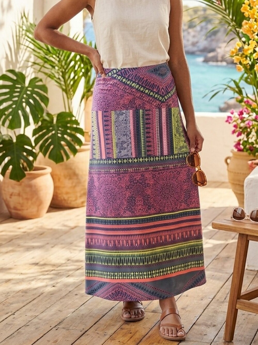 ✨️Bohemian Printed Maxi Skirt - Pink Multi✨️